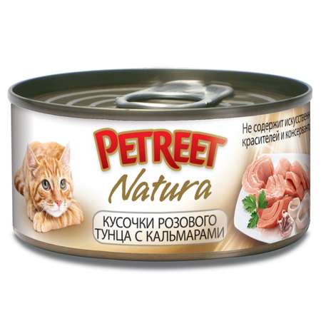 Корм влажный для кошек Petreet 70г кусочки розового тунца с кальмарами консервированный