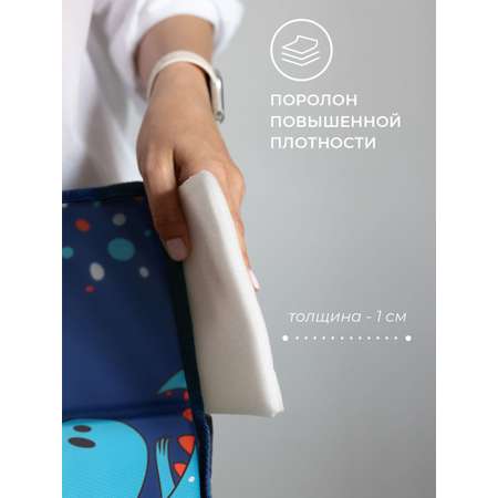 Коврик для переобувания Всё на местах складной антискользящий с принтом Динозавр синий 30х36 см