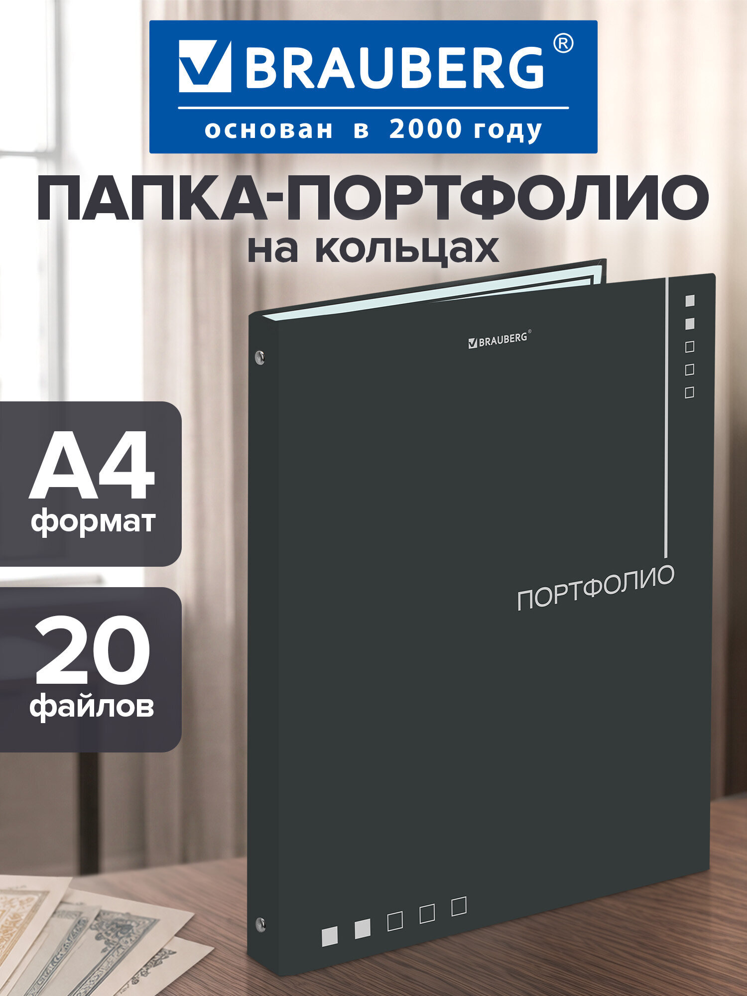 Изображение товара Папка-портфолио BRAUBERG А4 на кольцах 20 файлов для школы и детского сада Изображение товара Папка-портфолио BRAUBERG А4 на кольцах 20 файлов для школы и детского сада
