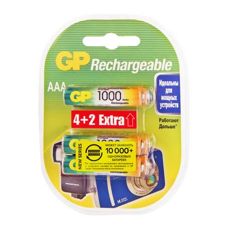 Аккумулятор GP ААA HR03 1000 мАч 4шт+2шт GP 105AAAHC/MVM-2CR6