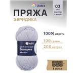 Пряжа Astra Premium Эвридика шерстяная 100 г 200 м 03 светло-серый 3 мотка
