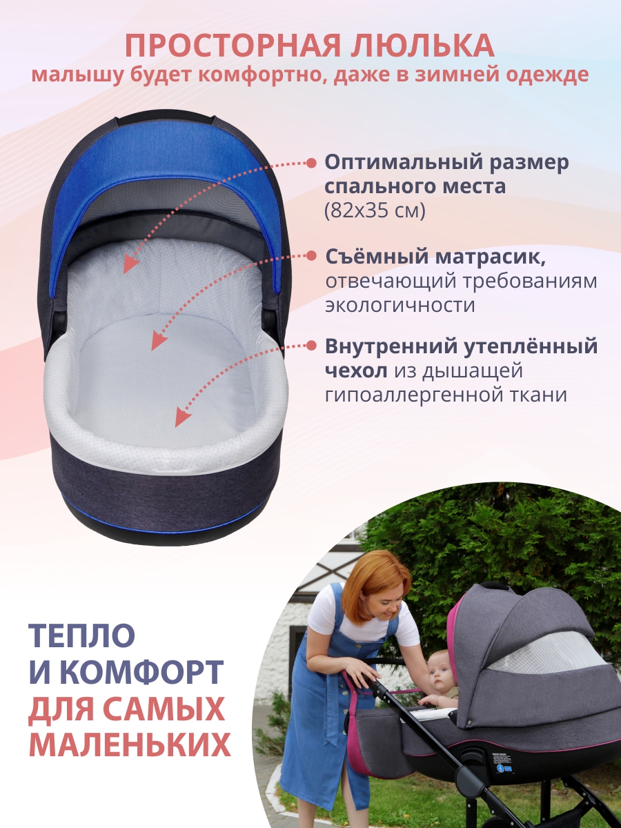 Коляска 2в1 SIGER Adelante синий - фото 9