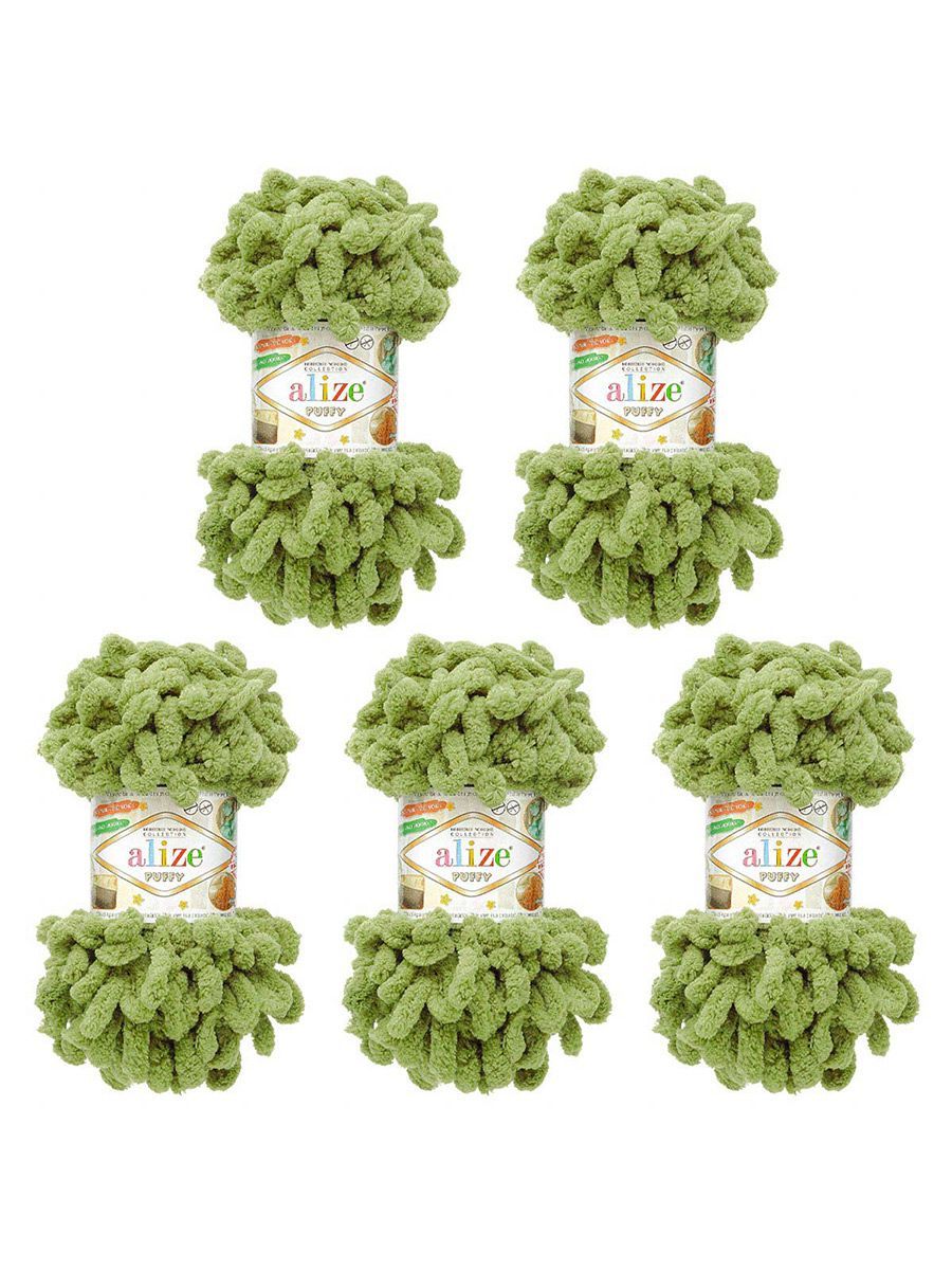 Пряжа для вязания Alize puffy 100 г 9 м микрополиэстер фантазийная плюшевая 485 зеленая черепаха 5 мотков - фото 7