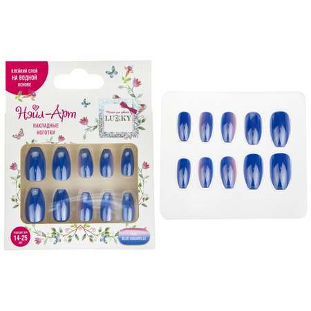 Накладные ногти LUKKY Нэйл-Арт Blue Aquarelle зеркальные синий металлик от 14 лет