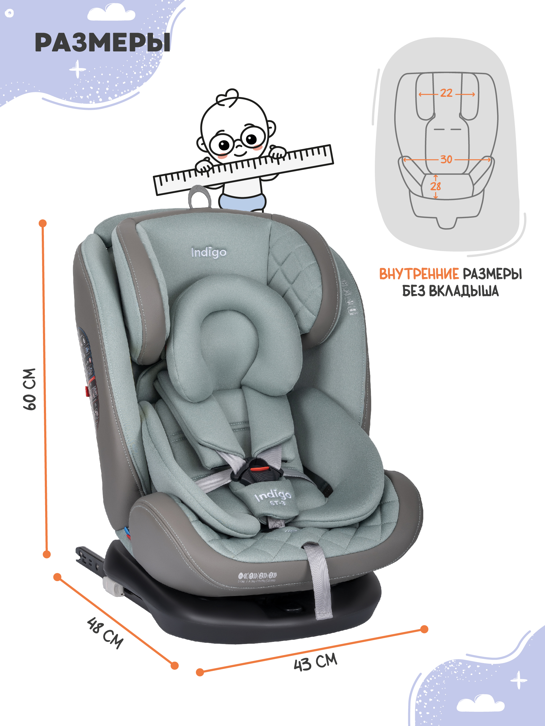 Автокресло Indigo Aero, шалфей Isofix 0+/1/2/3 (0-36 кг) - фото 2