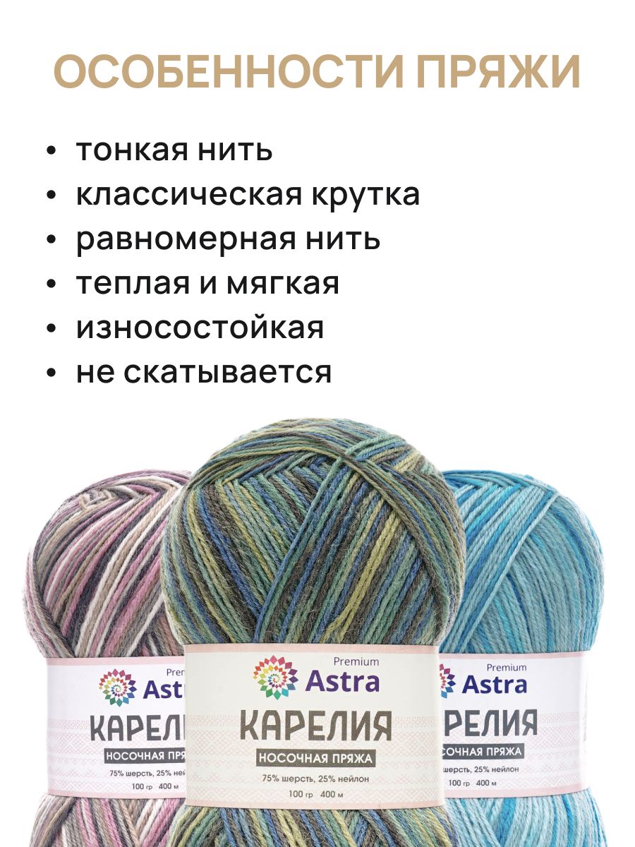 Пряжа для вязания Astra Premium карелия носочная шерсть нейлон 100 гр 400 м цвет 1004 2 мотка - фото 3