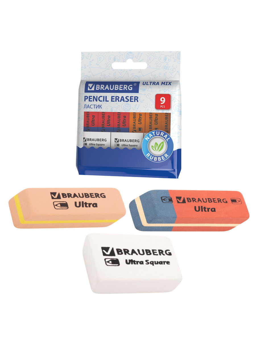 Ластик Brauberg 9 шт. в ассортименте - фото 6