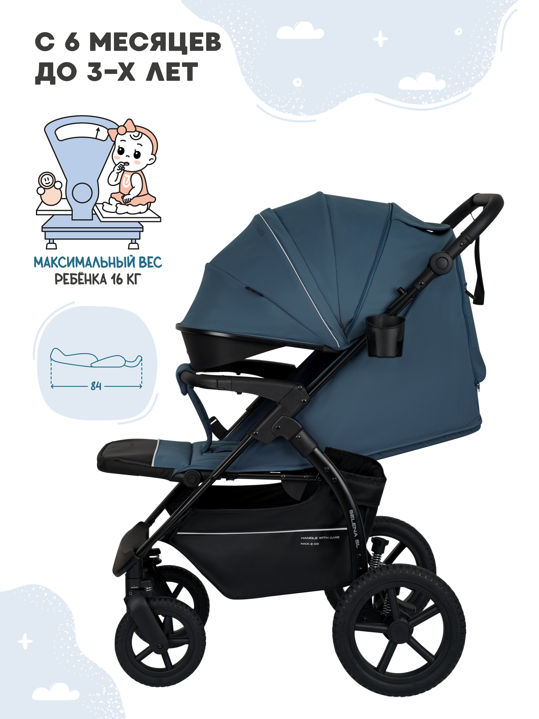 Коляска прогулочная JOVOLA Selena SL, синий - фото 7