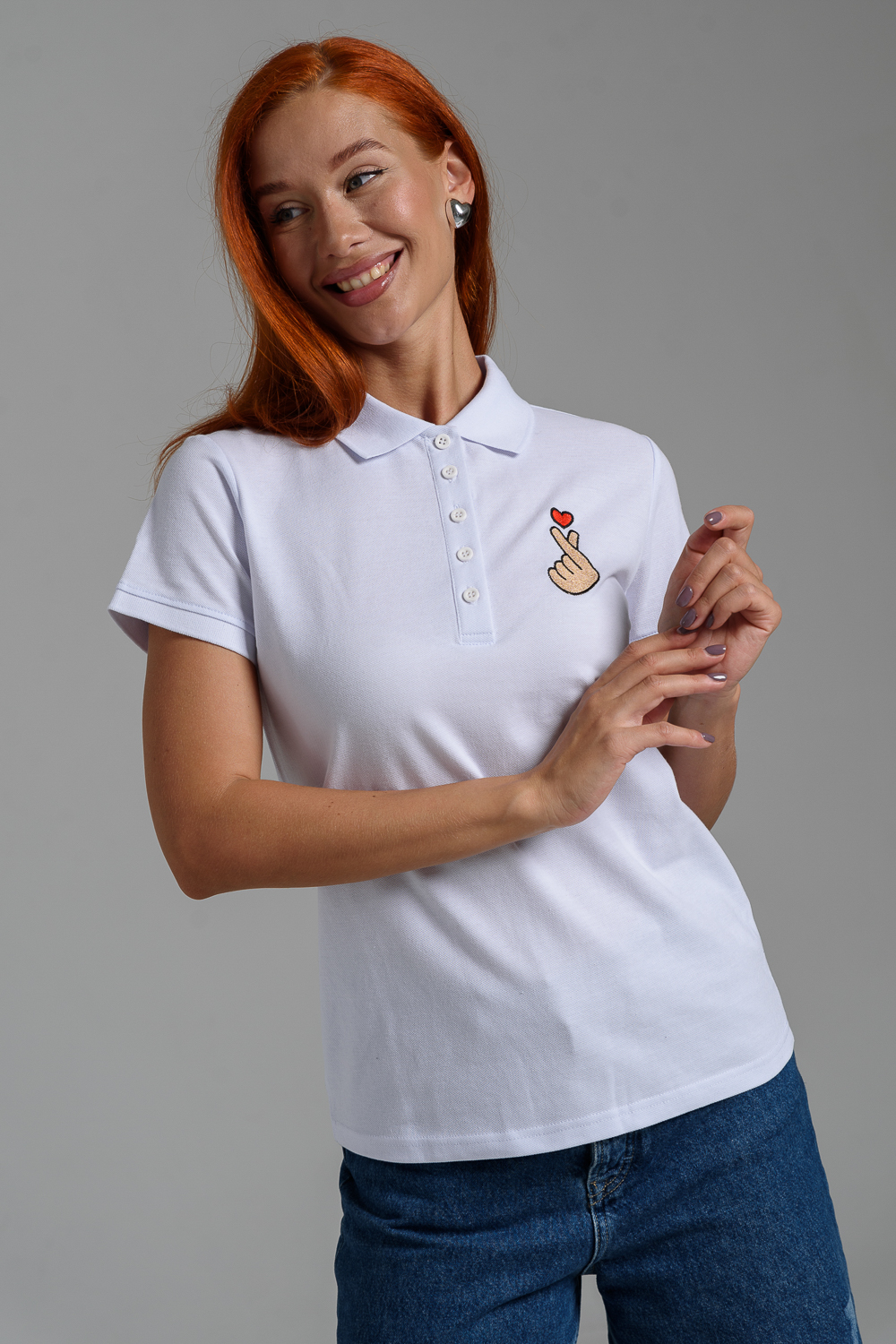 Поло Натали Суслова 8524 белый+рука с сердцем - фото 5