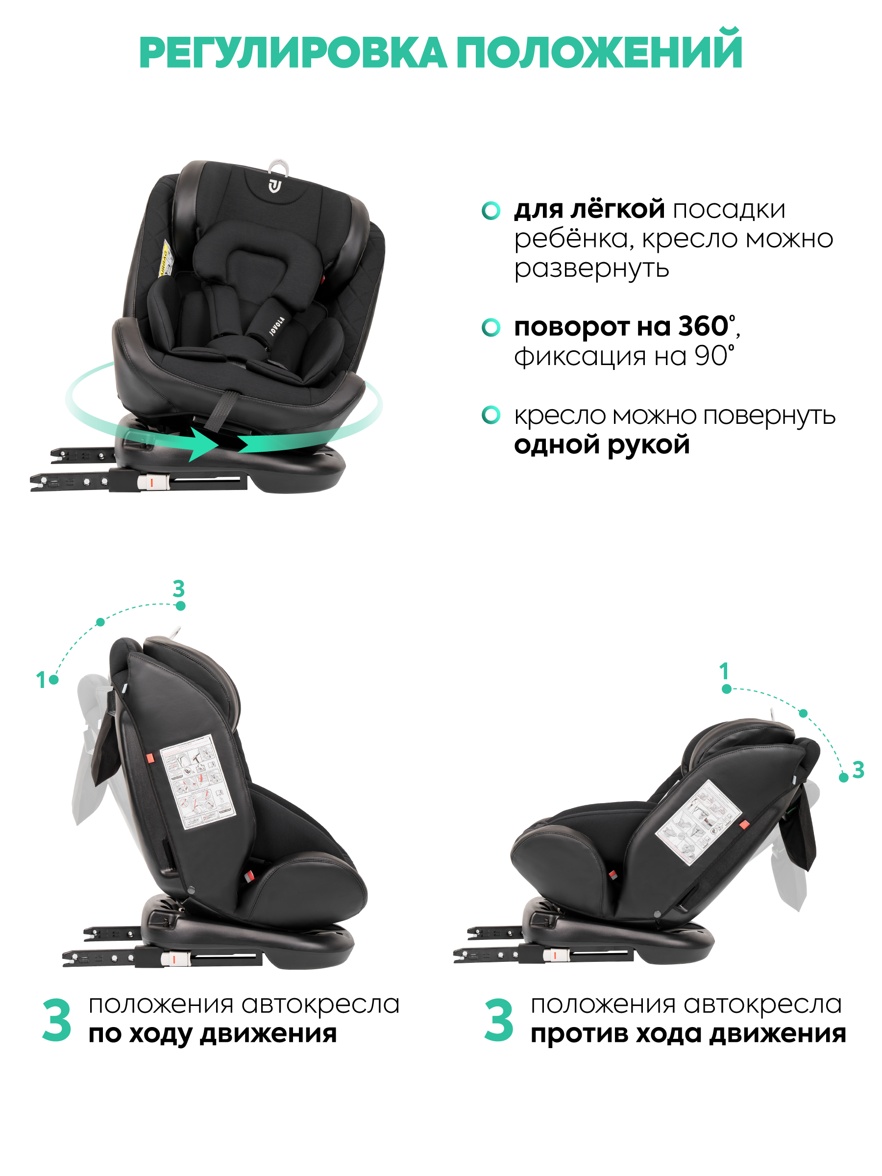 Автокресло Indigo Jovola Fuller, черн.-чер. кожа Isofix 0+/1/2/3 (0-36 кг) черный - фото 6