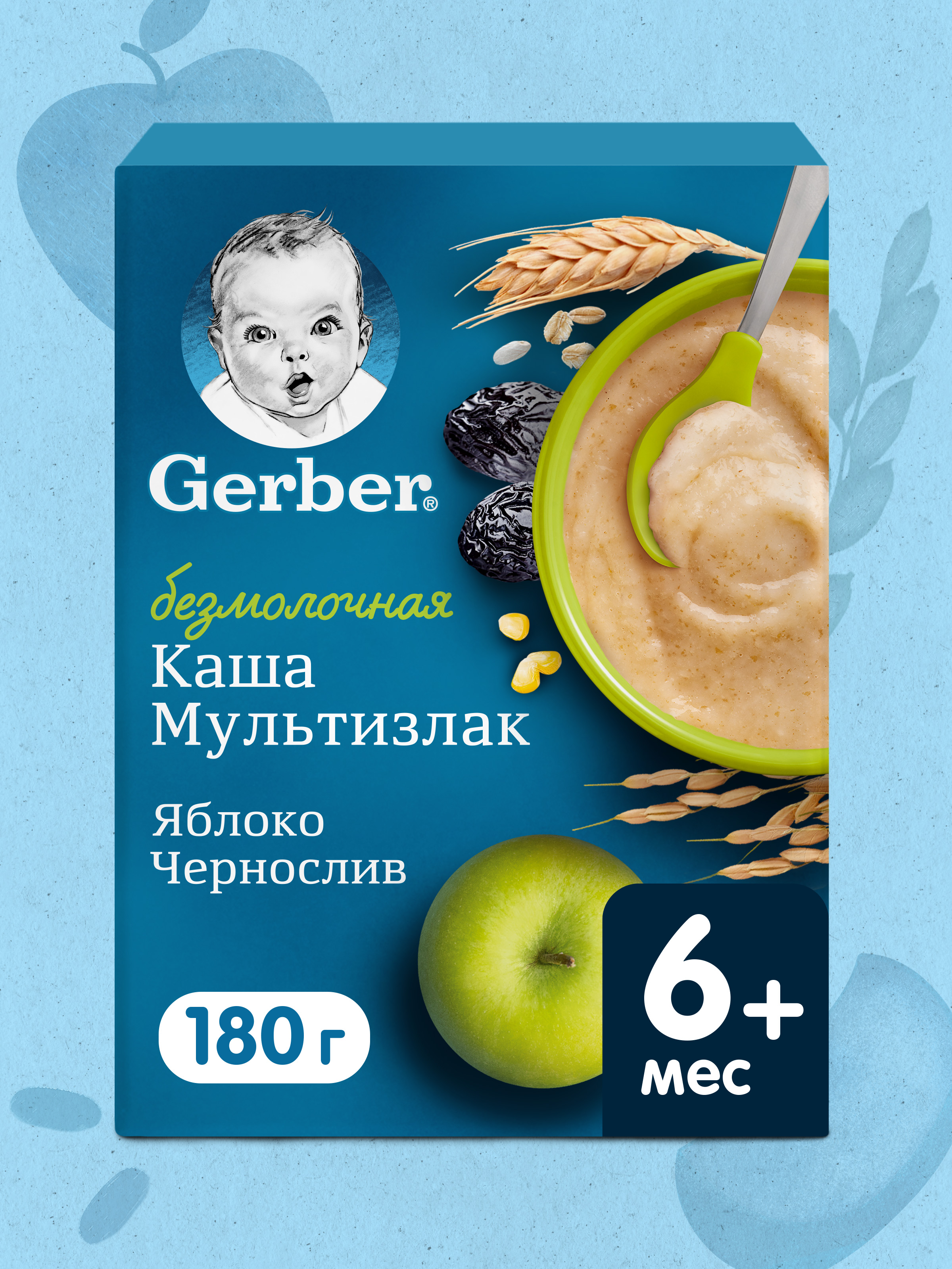 Каша Gerber безмолочная мультизлаковая яблоко-чернослив 180г с 6 месяцев - фото 1