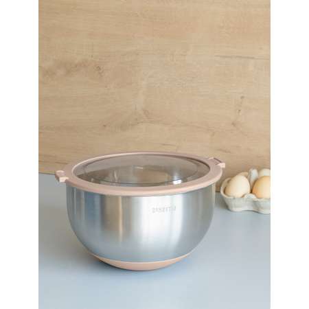 Миска DeNASTIA с прозрачной крышкой 3 л нерж.сталь бежевый A000335