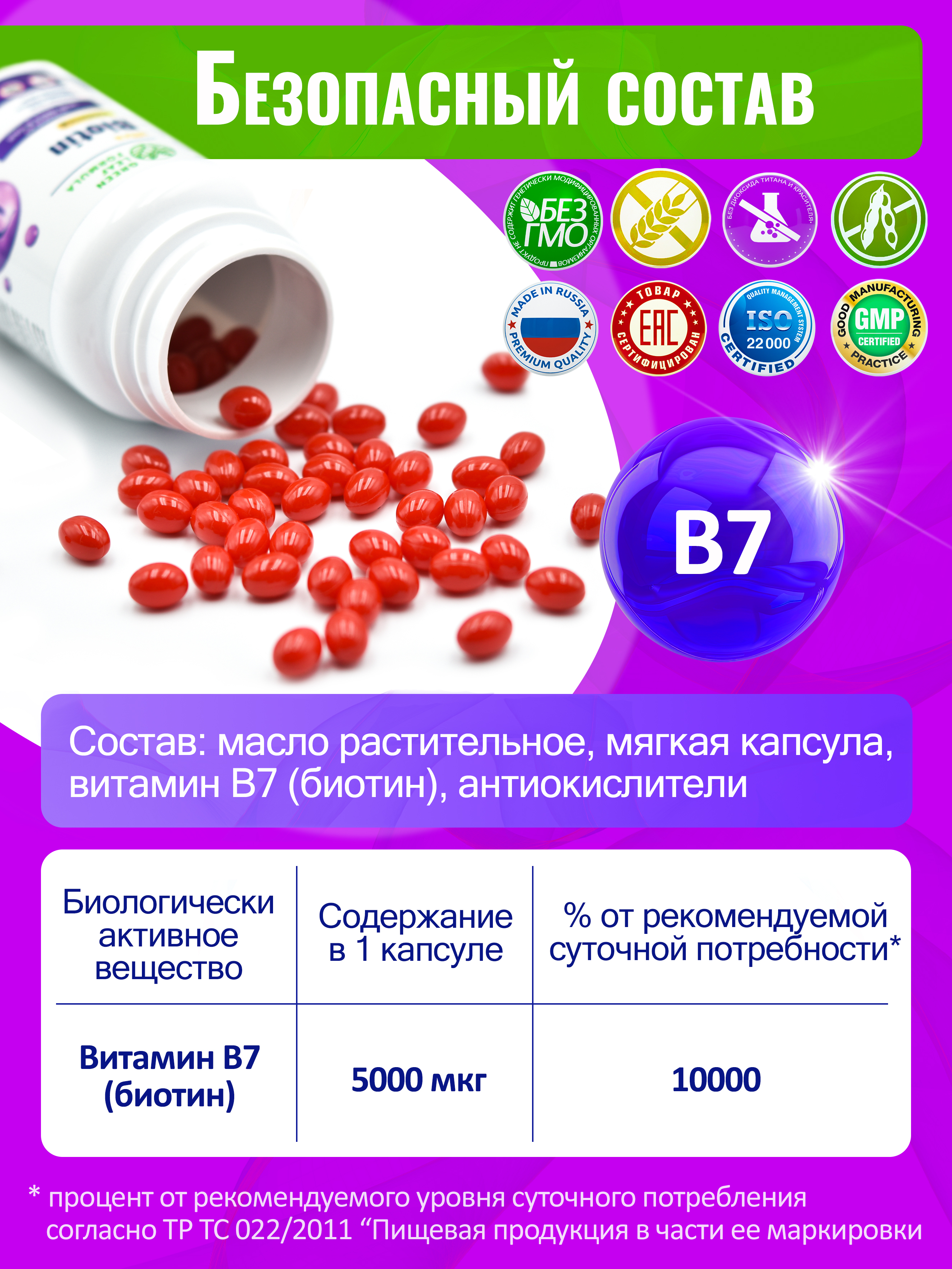 Биотин 5000 Green Leaf Formula для кожи для волос для ногтей витамины для женщин - фото 4