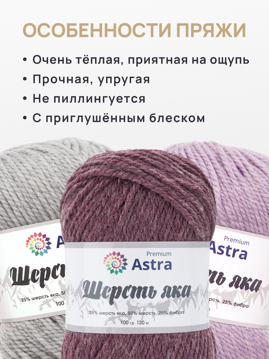 Пряжа для вязания Astra Premium Шерсть яка 100 г 120 м 2 шт - фото 3