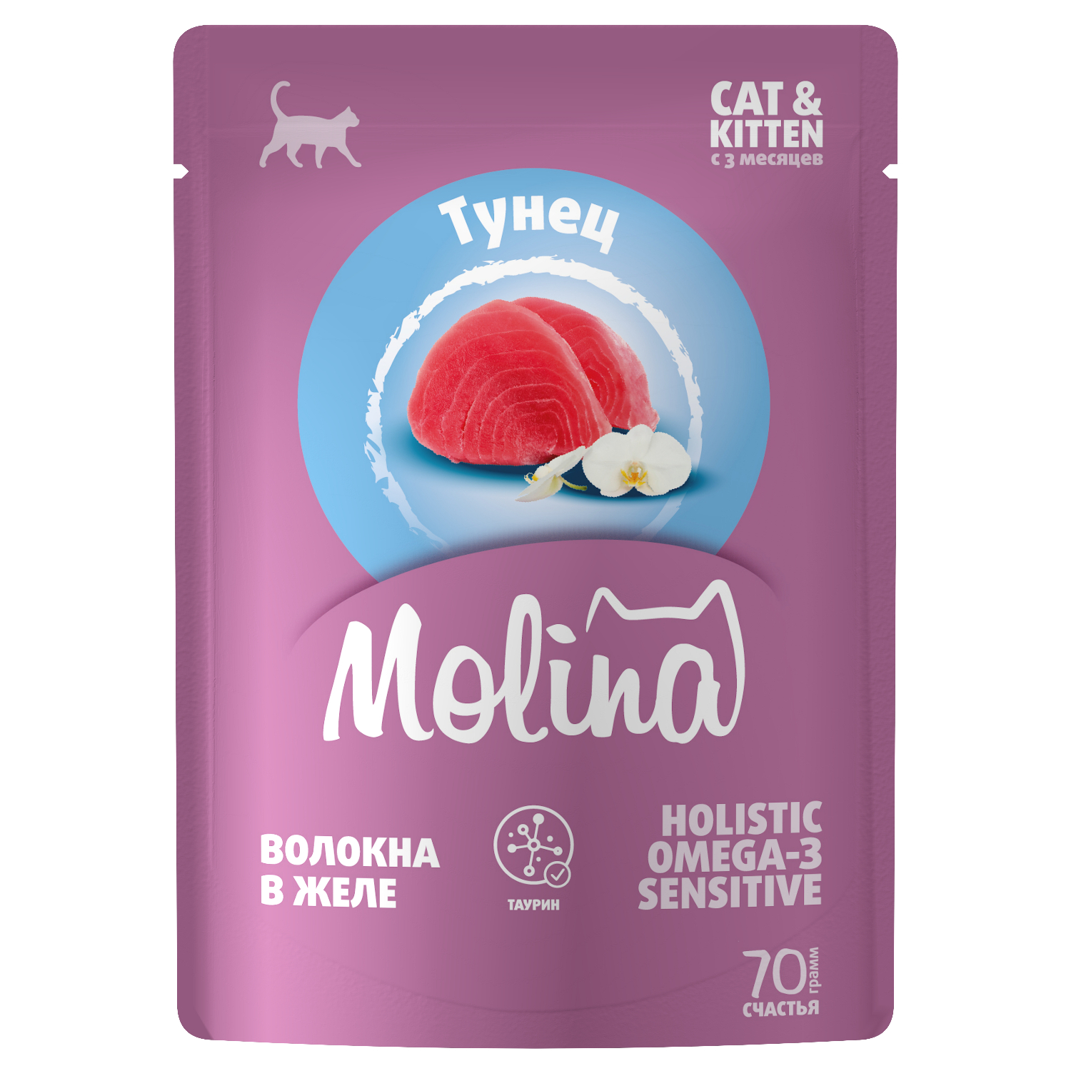 Корм для котят и кошек Molina пауч с тунцом волокна в желе 70г - фото 1
