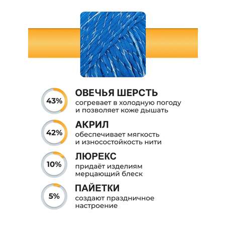 Пряжа ВЯЗЬ для вязания Праздничная 100 гр 160 м 3 мотка 06 синий