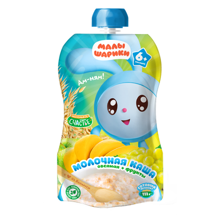 Каша готовая Маленькое счастье Малышарики овсяная с фруктами 111г с 6месяцев