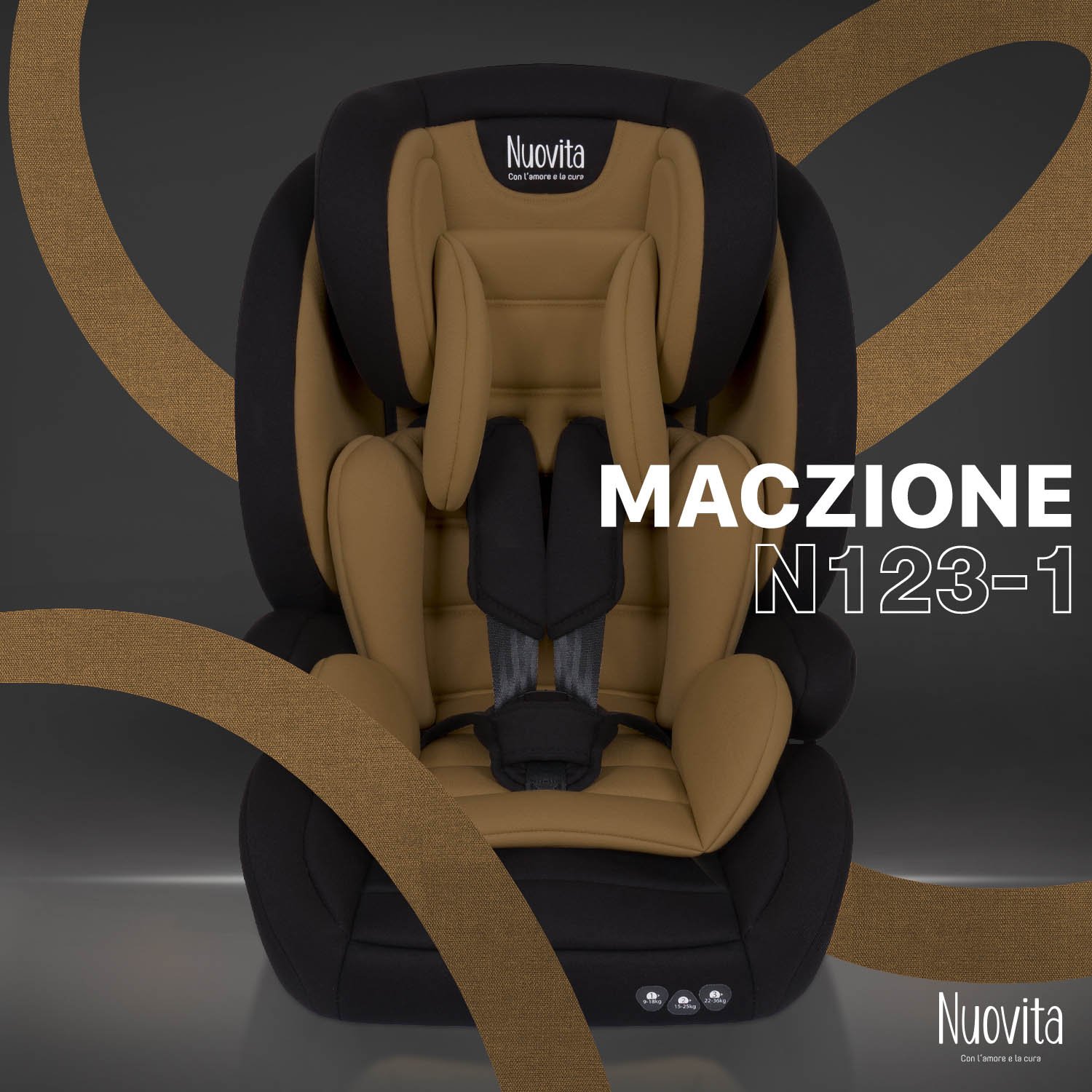 Автокресло Nuovita Maczione N123-1 1/2/3 (9-36 кг) коричневый - фото 1