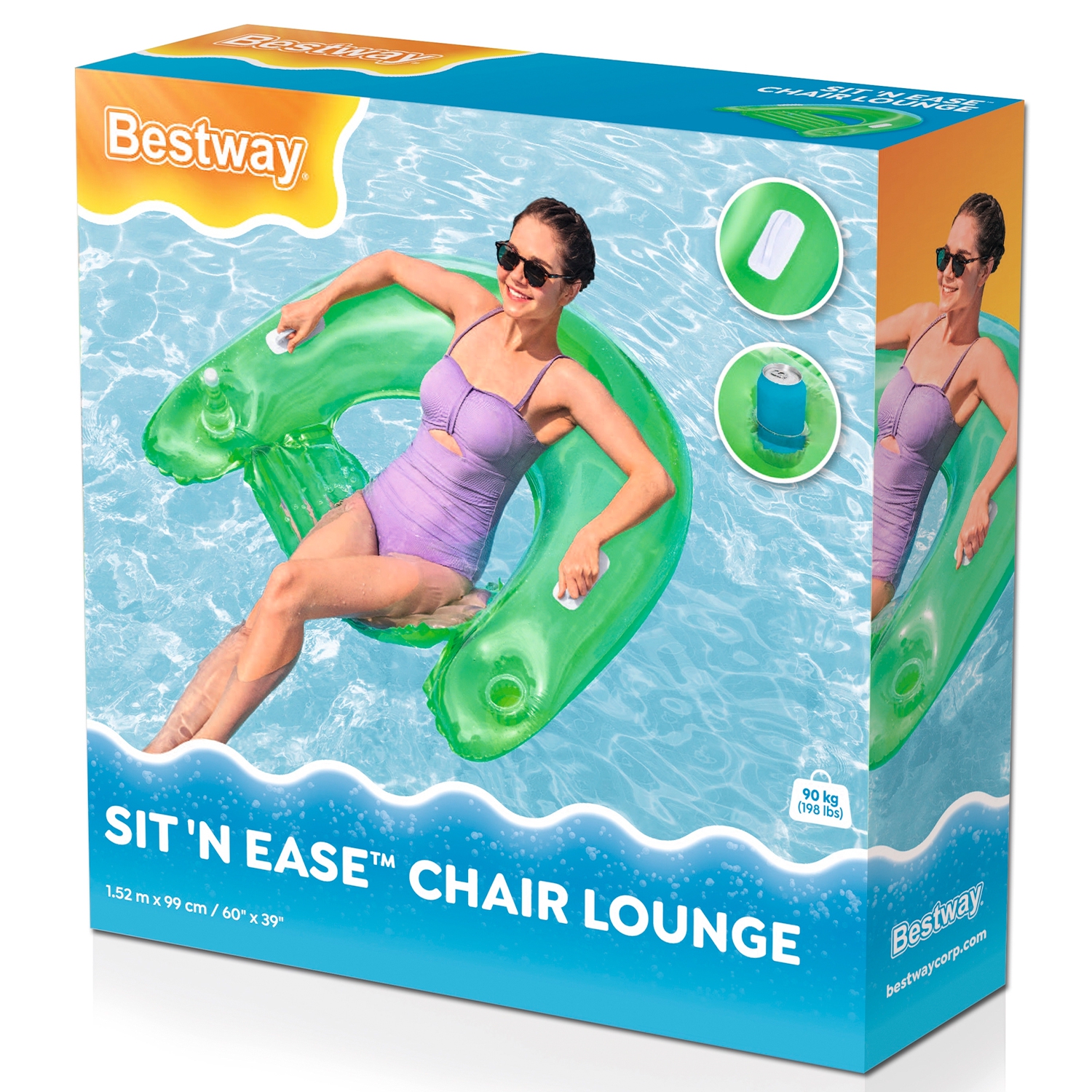Шезлонг для отдыха на воде Bestway Зеленый Лаундж 152х99 см - фото 4