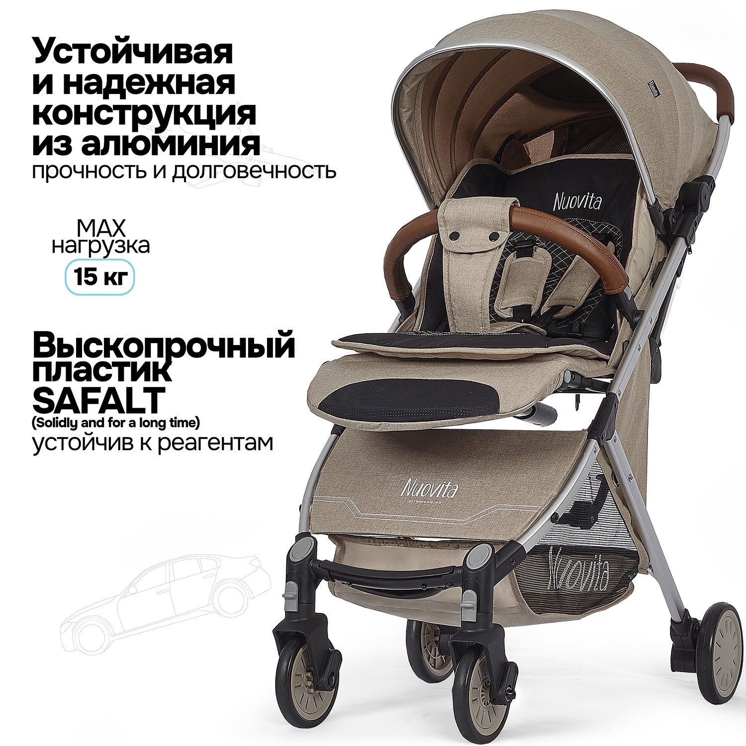 Коляска прогулочная Nuovita Giro Lux бежевый - фото 23