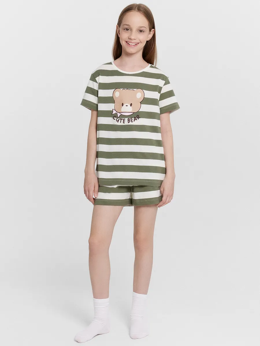 Пижама Mark Formelle (Марк Формэль) 567727/оливковая полоска на бежевом +печать - фото 3