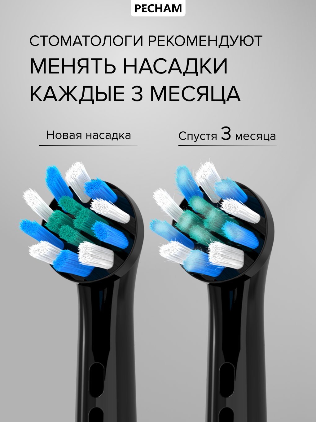 Сменные насадки для электрической щетки PECHAM Oral Care, White Smile Black - фото 8