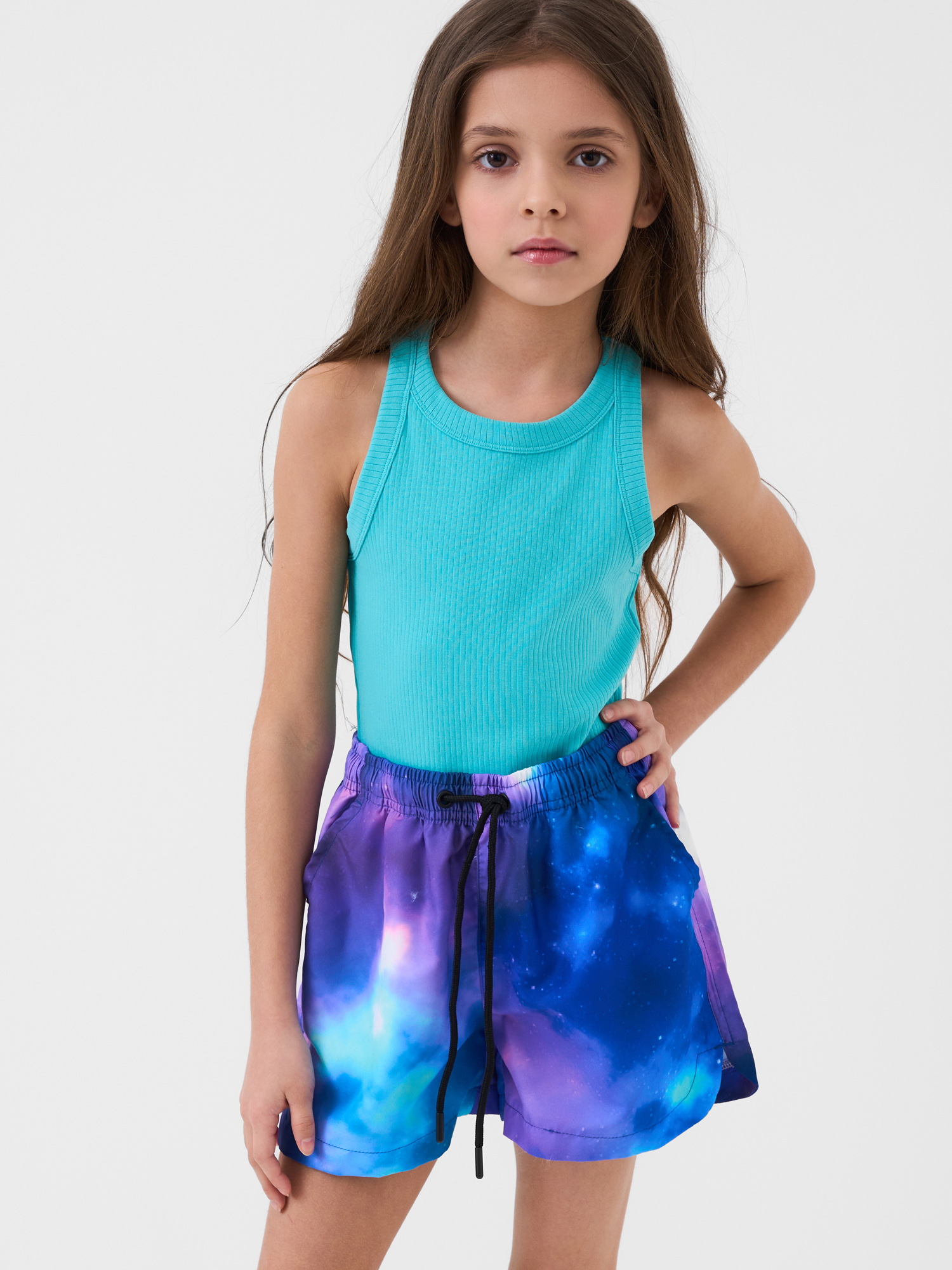 Изображение товара Плавательные шорты PlayToday 128 для девочки-подростка с космическим принтом