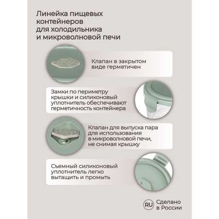 Контейнер Phibo для продуктов герметичный с клапаном Eco Style круглый 0.55л зеленый флэк