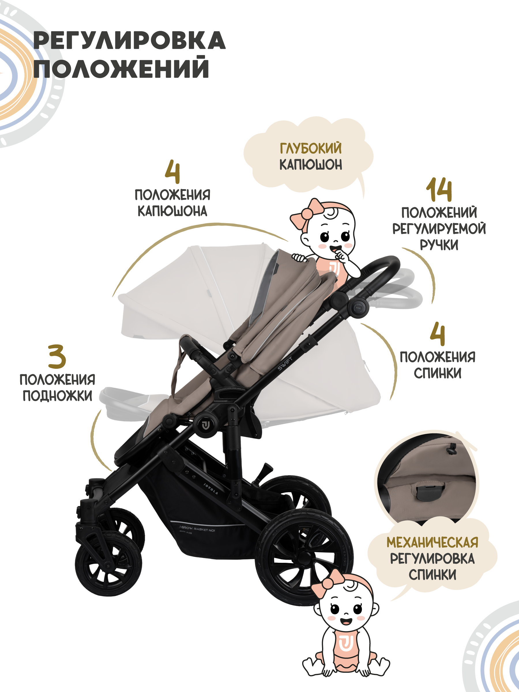 Коляска 3в1 JOVOLA Swift Plus бежевый - фото 11