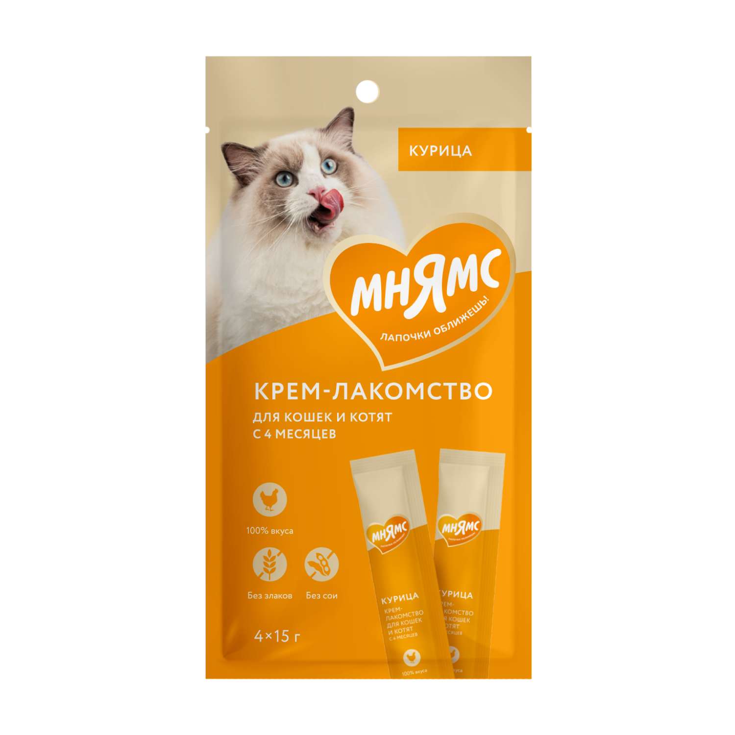 Лакомство для кошек Мнямс Крем с курицей 15г 4шт - фото 1