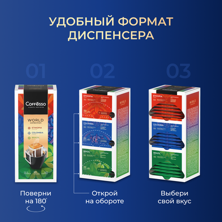 Кофе Coffesso Ассорти дрипов Бразилия Эфиопия Колумбия 30 шт