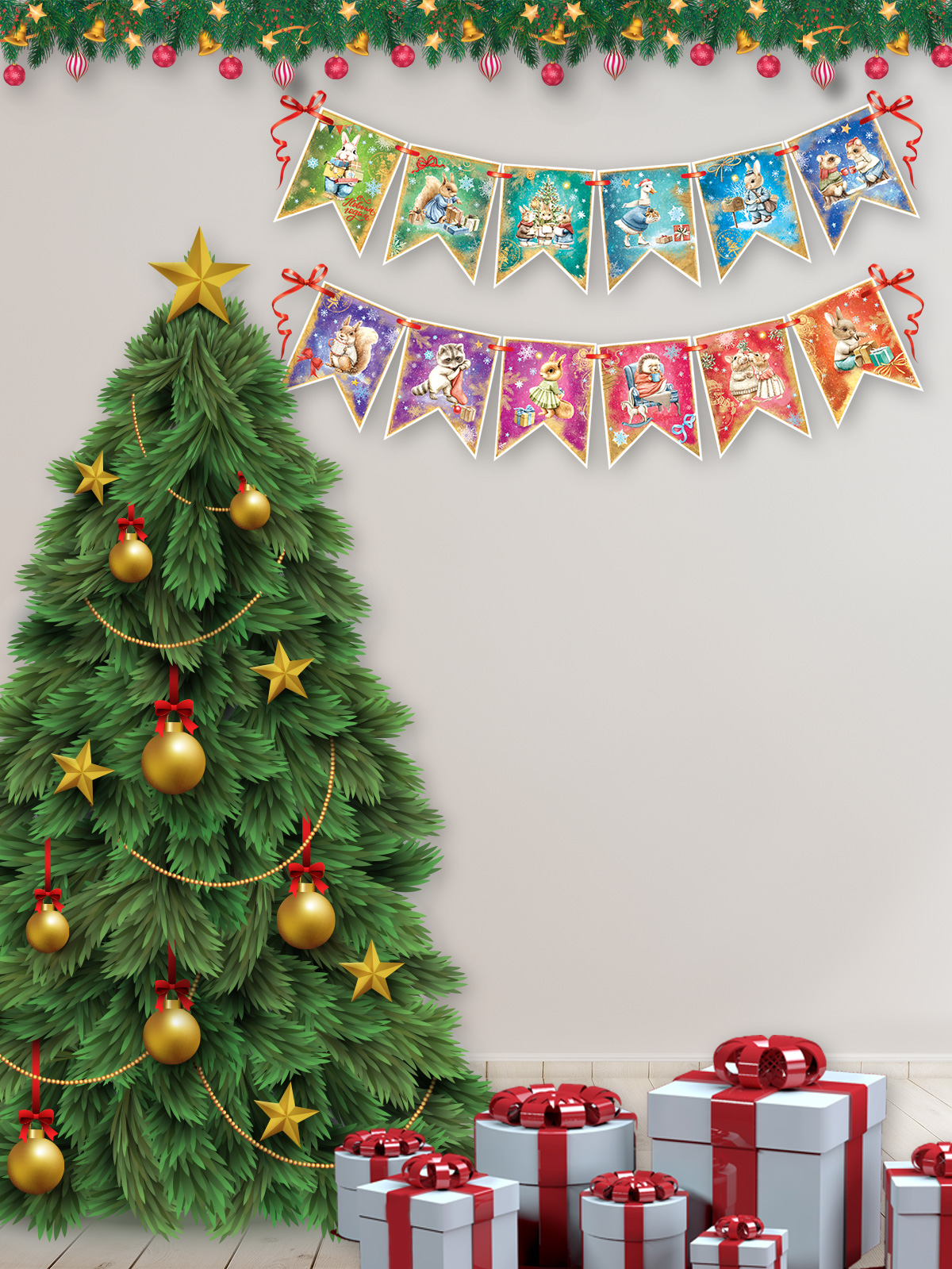 Новогодняя гирлянда HAPPY растяжка украшение на Новый год 2024 - фото 1