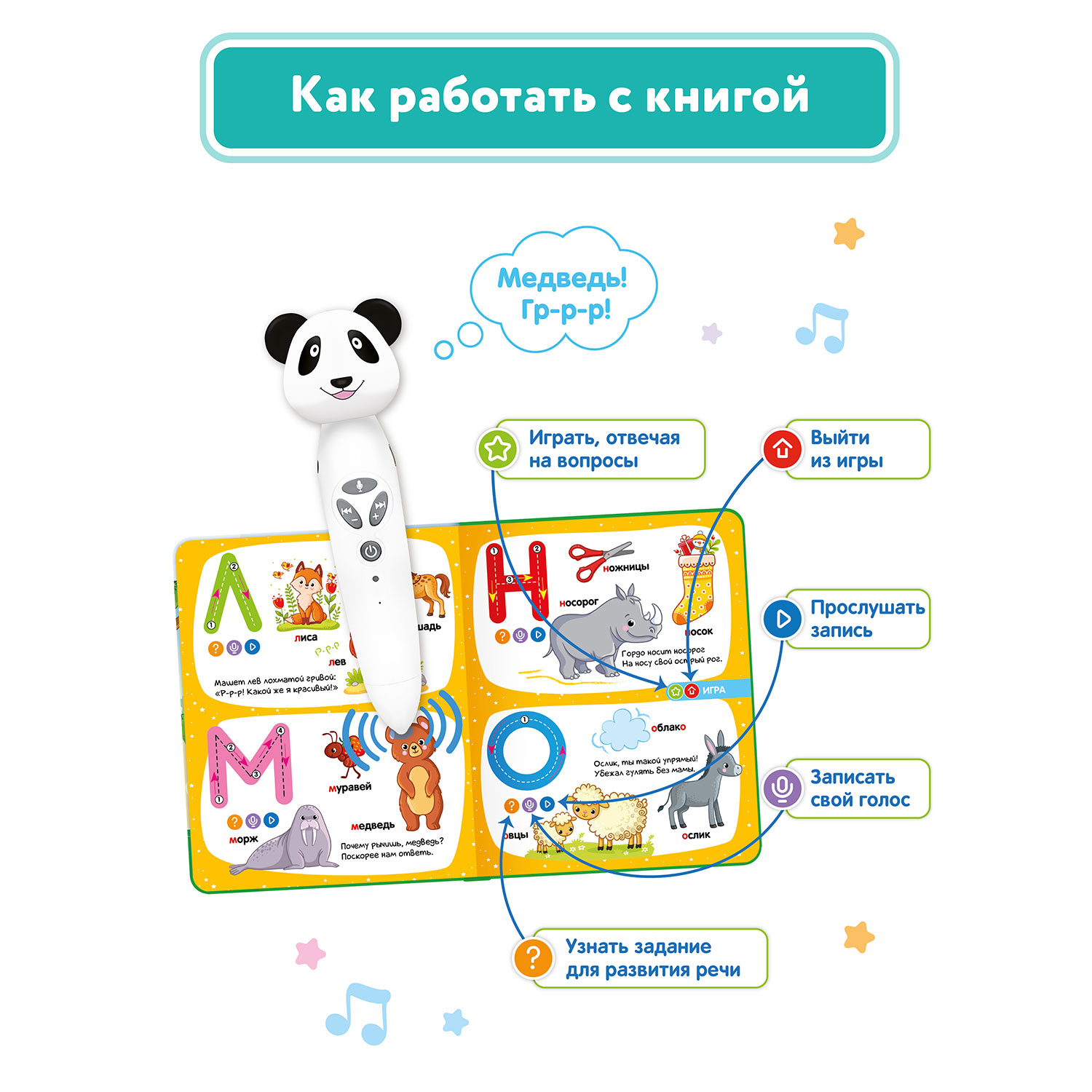 Игрушка BertToys Панда + Моя азбука - фото 3