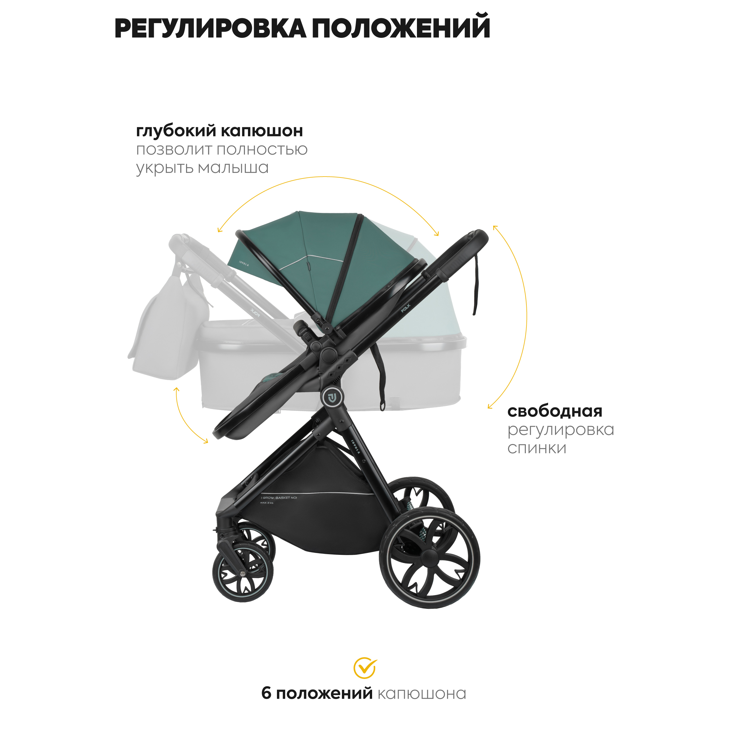 Коляска трансформер JOVOLA Folk Зеленый - фото 4