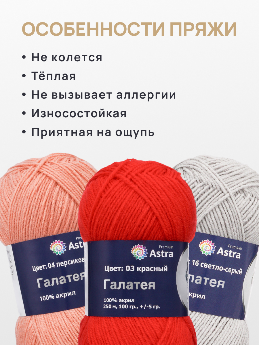 Пряжа Astra Premium Галатея акриловая 100 г 250 м 03 красный 3 мотка - фото 3