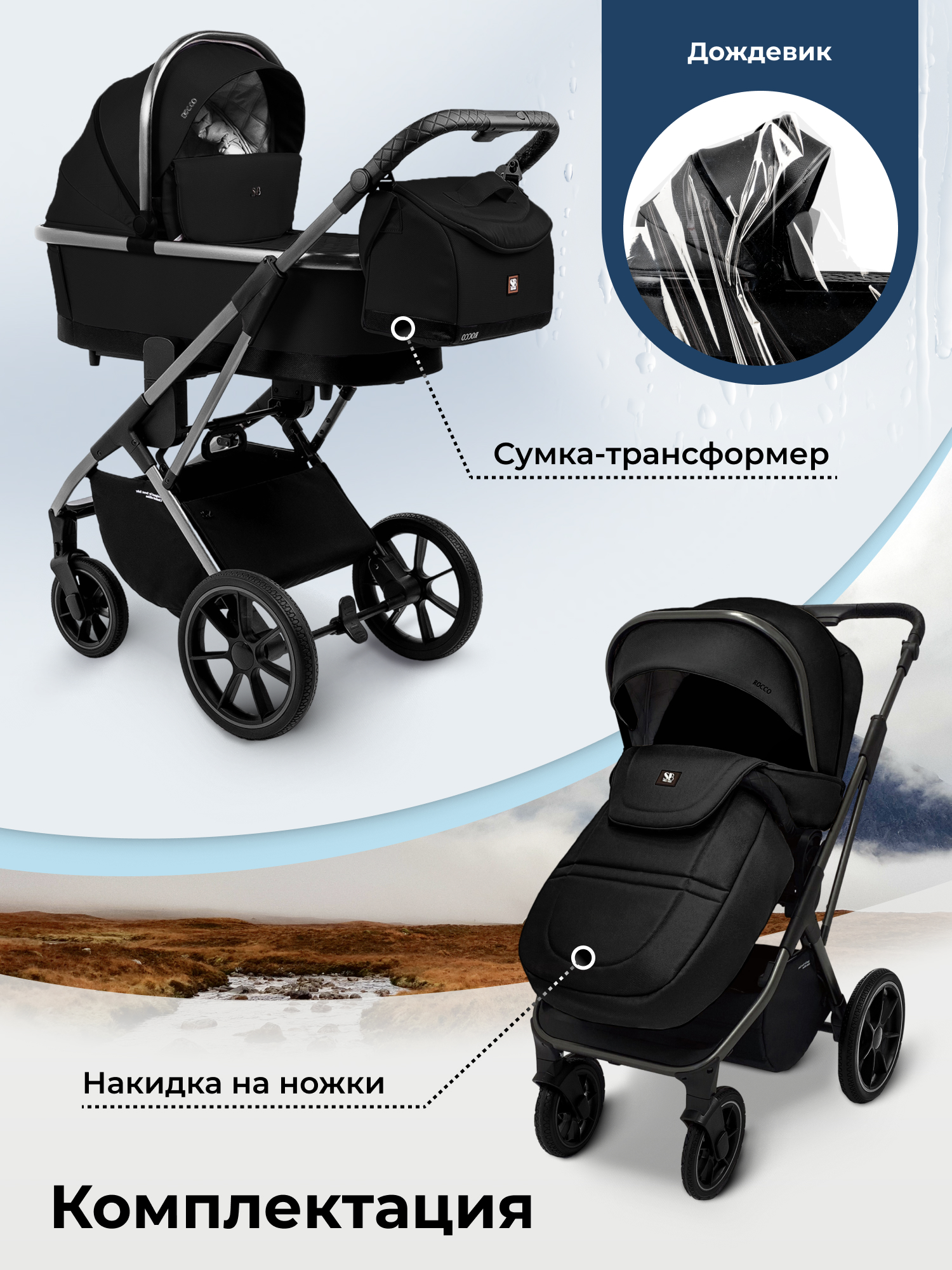 Коляска 2в1 Sweet Baby Rocco Black черный - фото 13