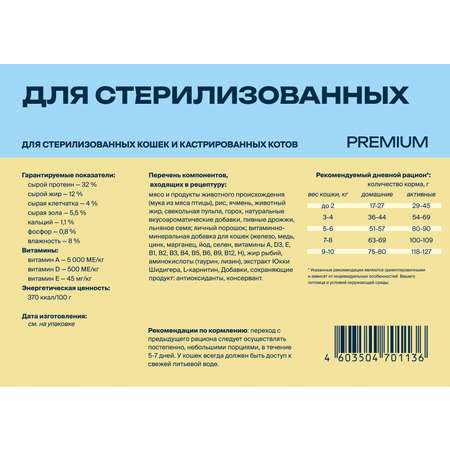 Корм сухой Profifeed для стерилизованных кошек и кастрированных котов 10кг