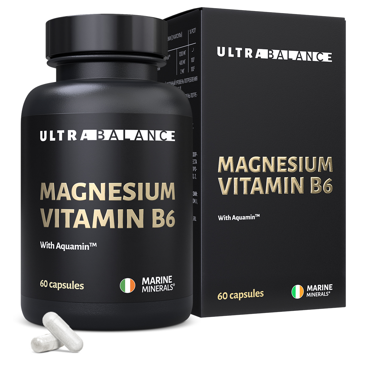 Магний с витамином В6 UltraBalance бад для мужчин и женщин Magnesium b6 с комплексом Aquamin 60 капсул - фото 1