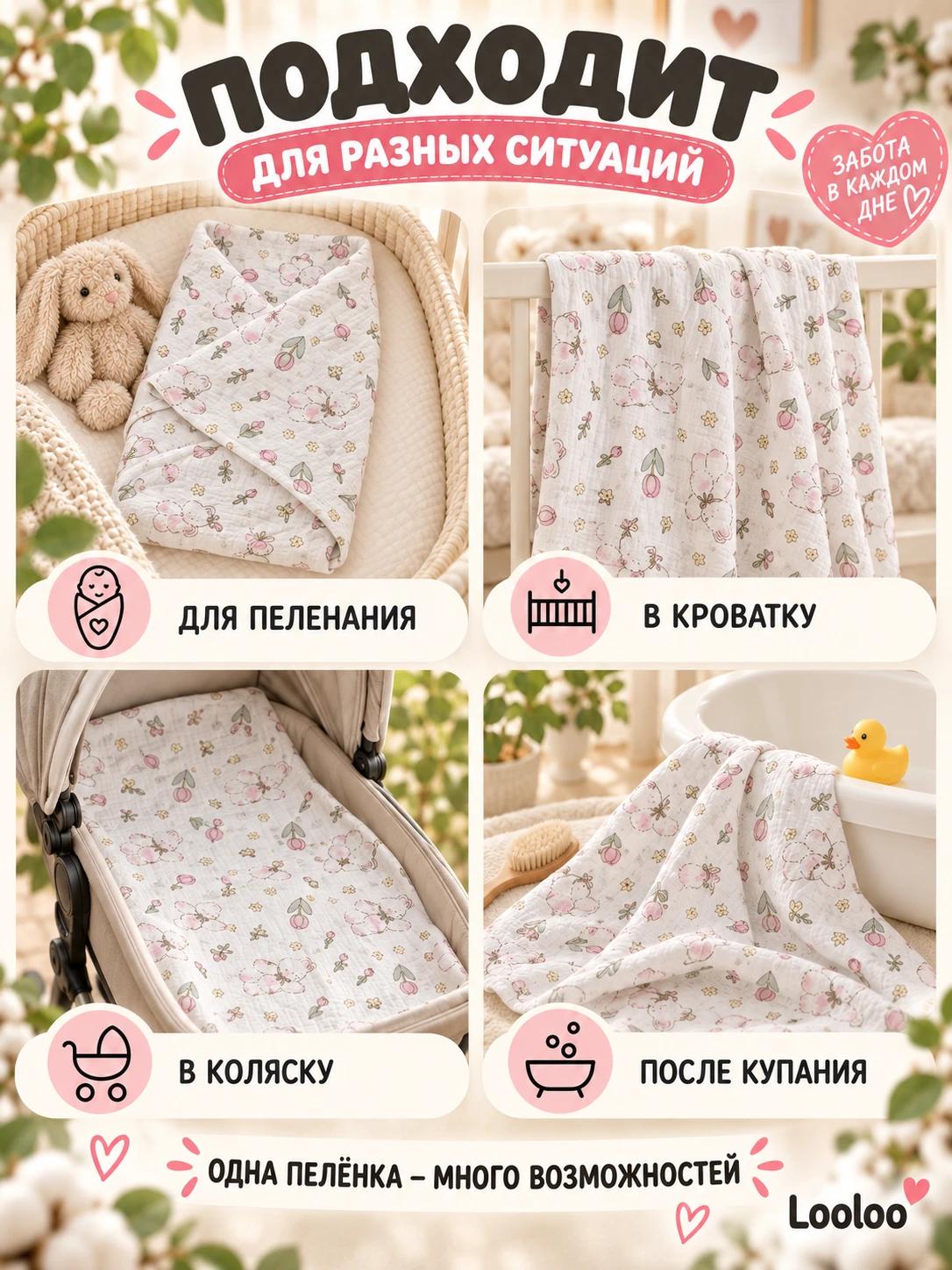 Пелёнка Loo-Loo заяц муслин 100х135 см 1 шт. - фото 3