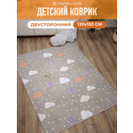 Развивающий коврик детский Mamagoods для ползания складной двусторонний игровой 145 x 180 см Облачка и Зайки в чашках