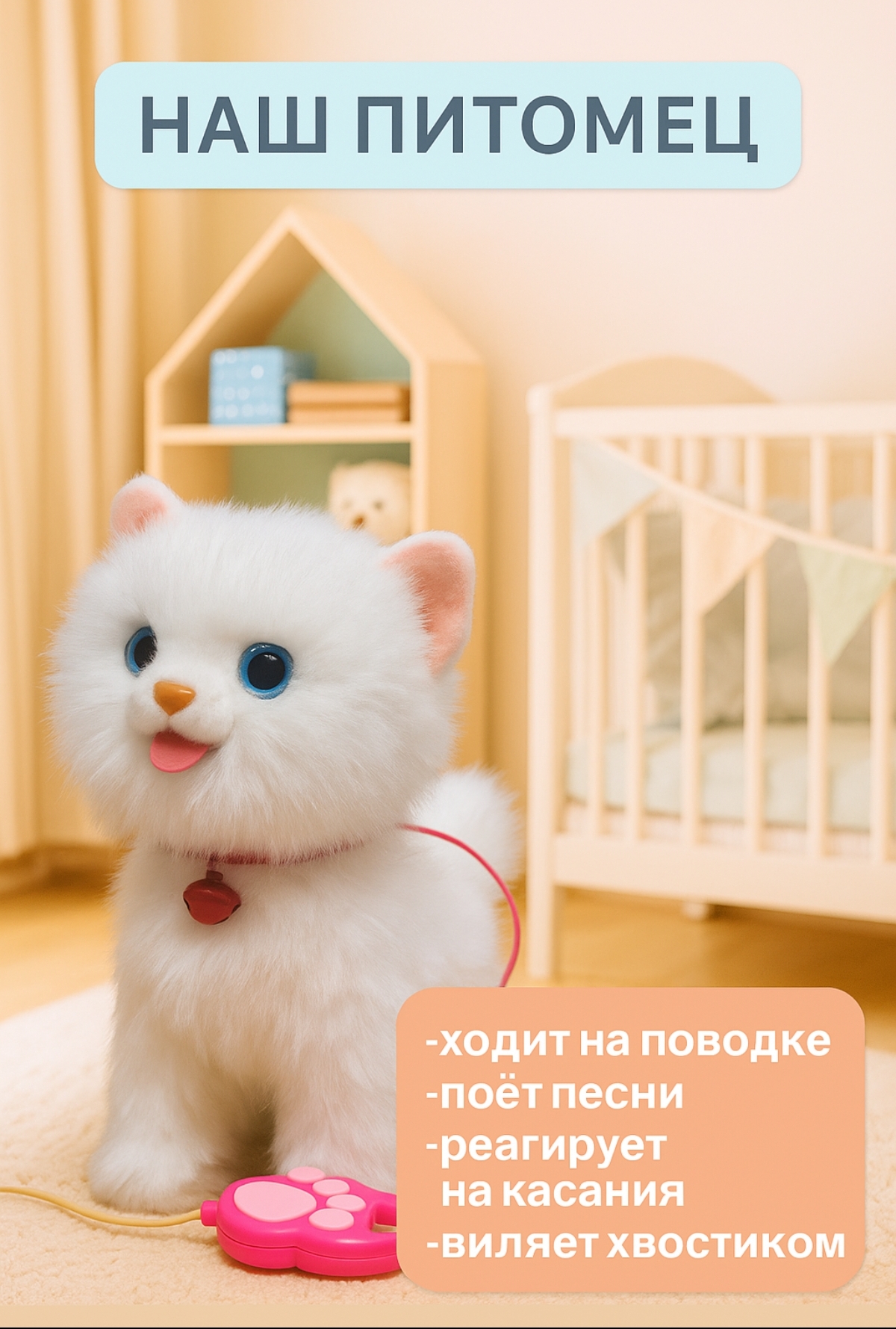 Мягкая игрушка BalaToys котик Музыкальный Интерактивный - фото 2