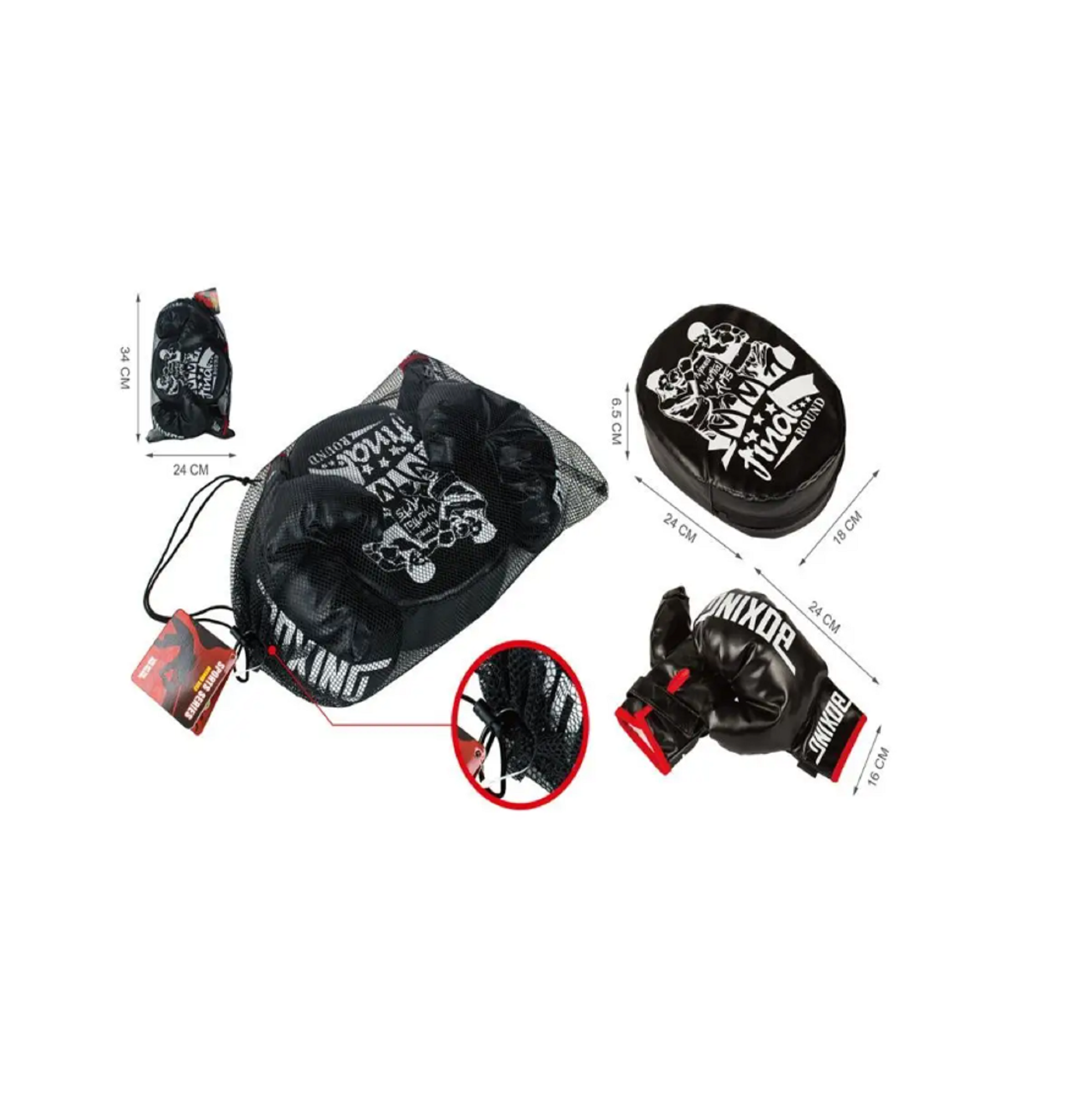 Набор для бокса Рыжий кот Спортсмен лапа 24 см перчатки черный - фото 7