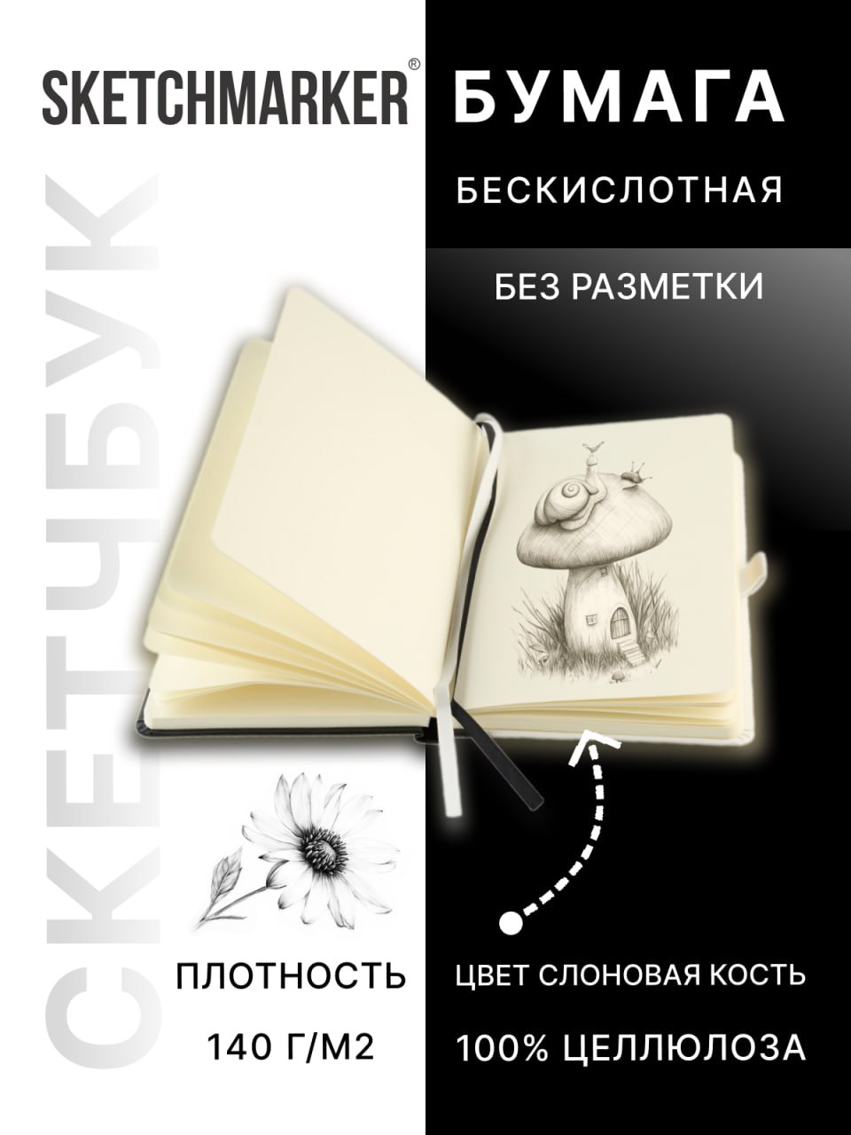 Скетчбук SKETCHMARKER А5 80 лист. - фото 3