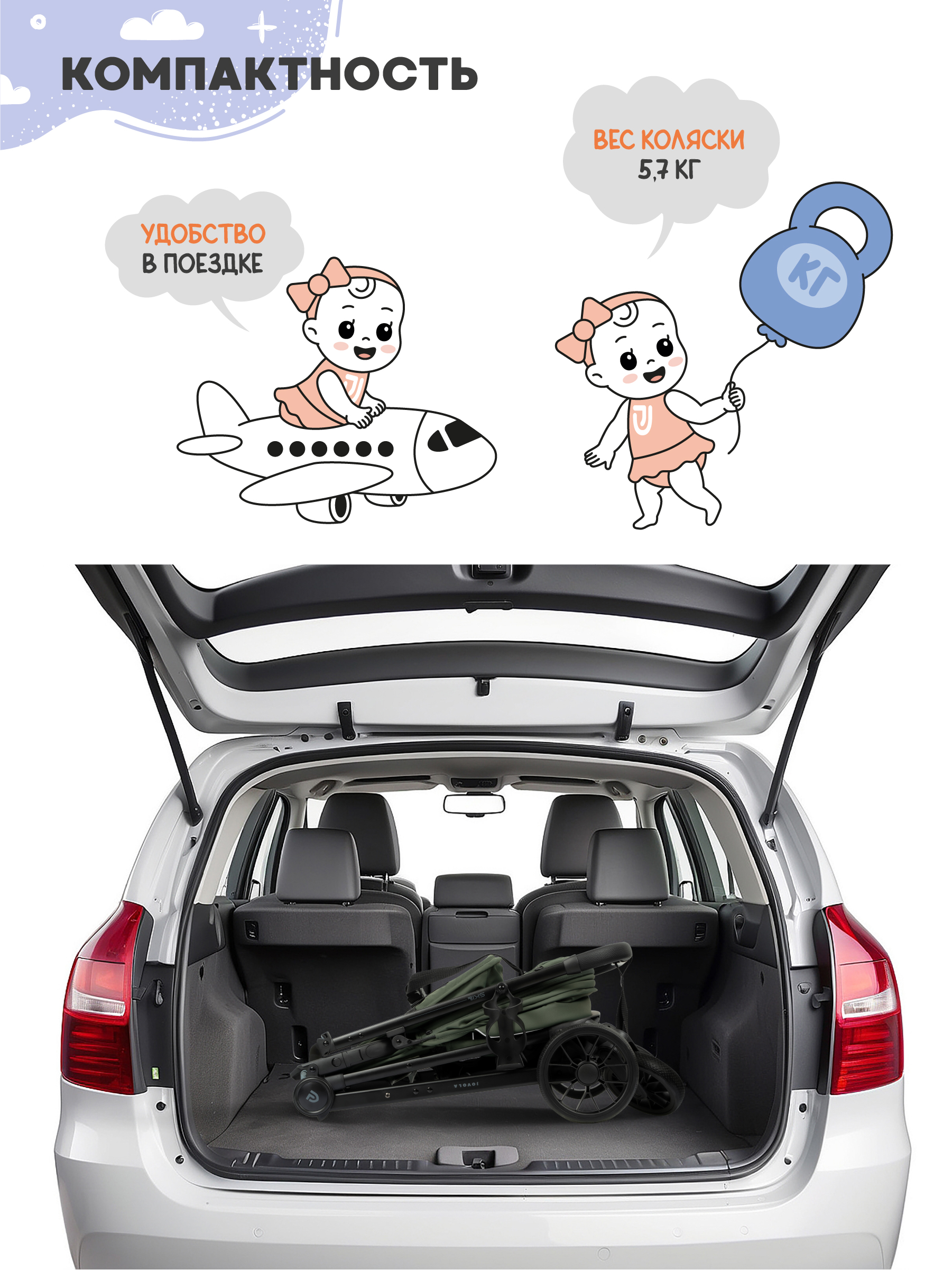 Коляска прогулочная JOVOLA Skill темно-зеленый - фото 2