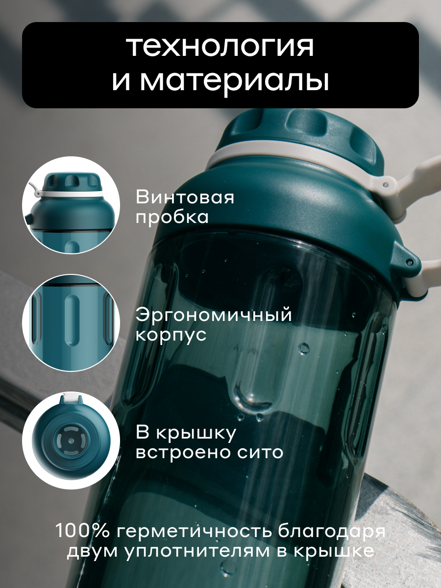 Бутылка Bobber Tritan Темно-бирюзовый 890 мл - фото 3