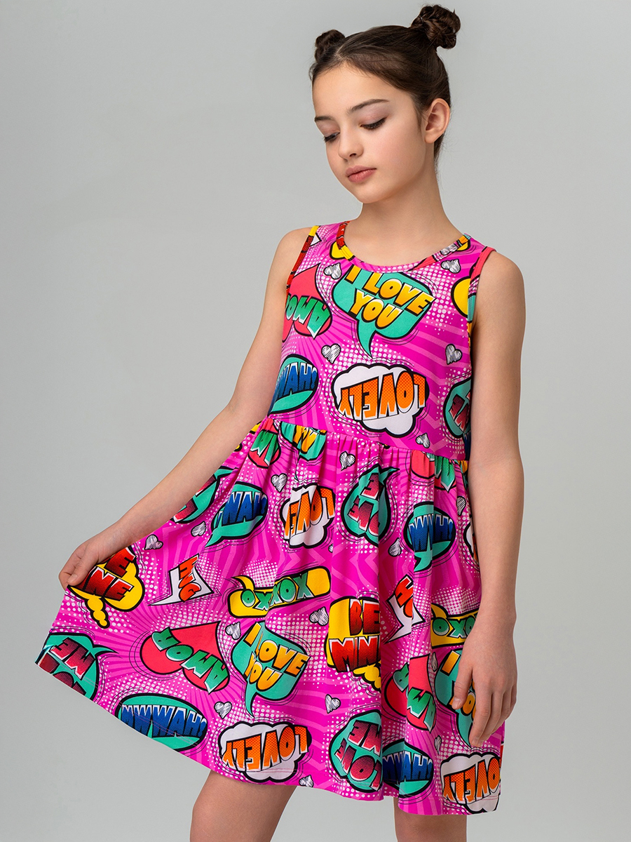 Платье HappyFox HF00199фуксия.с.надписями - фото 1