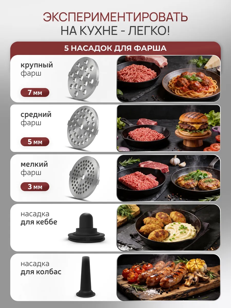 Мясорубка WEISSLER электрическая с насадками - фото 2