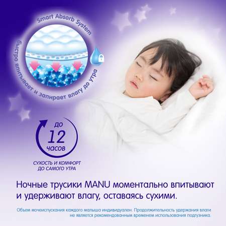 Трусики MANU ночные XL (12-17 кг) 17 шт.
