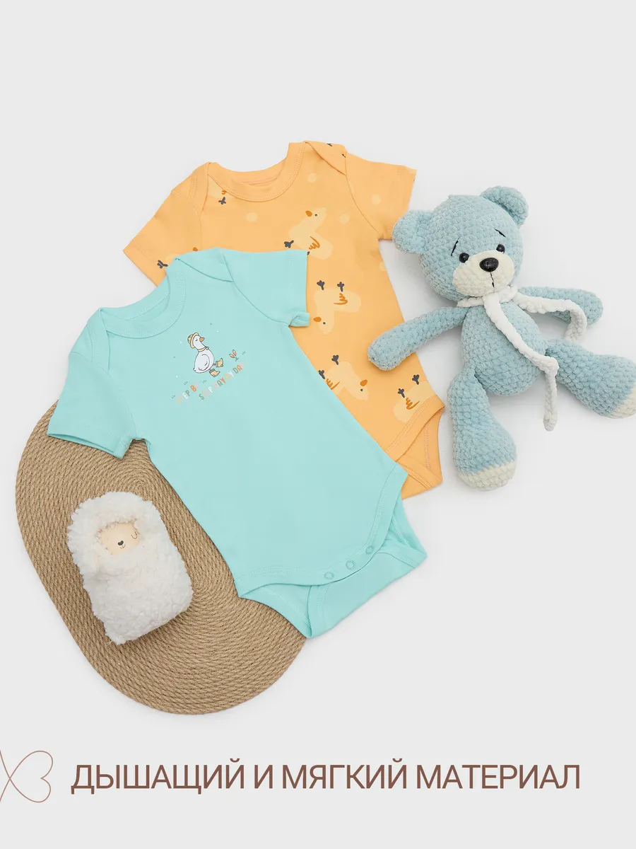 Боди 2 шт Mark Formelle (Марк Формэль) 13015-1-2/уточки на оранжевом +бирюзово -голубой - фото 3