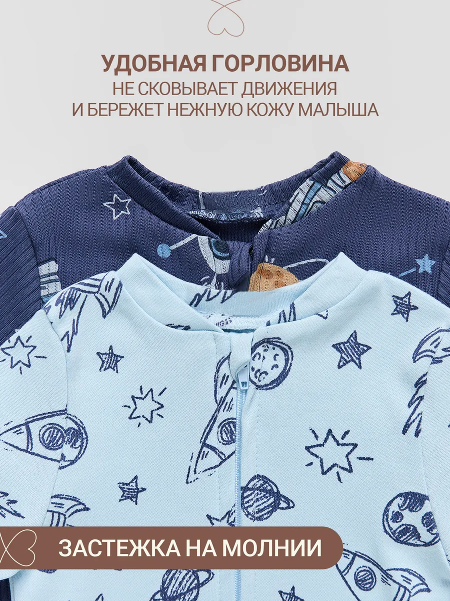 Комбинезон 2 шт Mark Formelle (Марк Формэль) 14006-2/мишки в космосе на синем +ракеты на голубом небе - фото 3